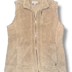 Calvin Klein Sherpa Fleece Vest Beige Full Zip Women’s Medium Cozy Warm